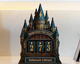Rastreador de libros de castillo de madera personalizado, libros leídos este año, regalo de decoración de biblioteca de fantasía