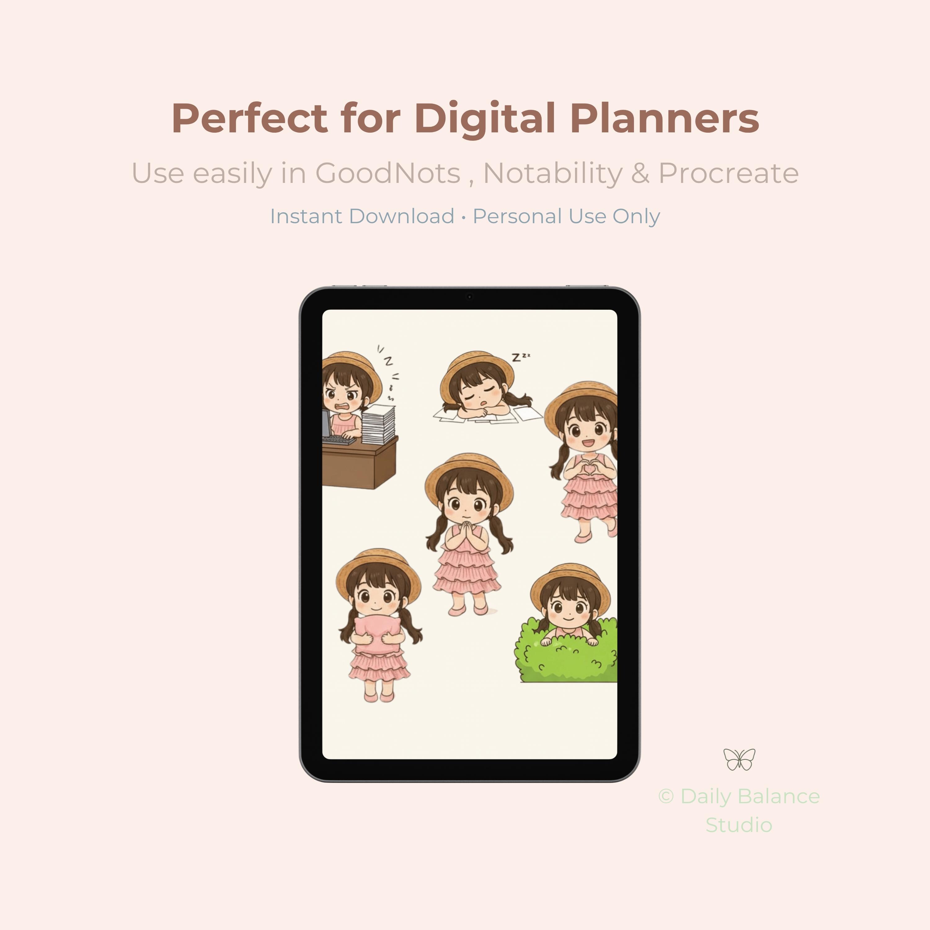 Lila Chibi Summer Stickers – Cozy Girl PNG, iPad Planner (digital ...