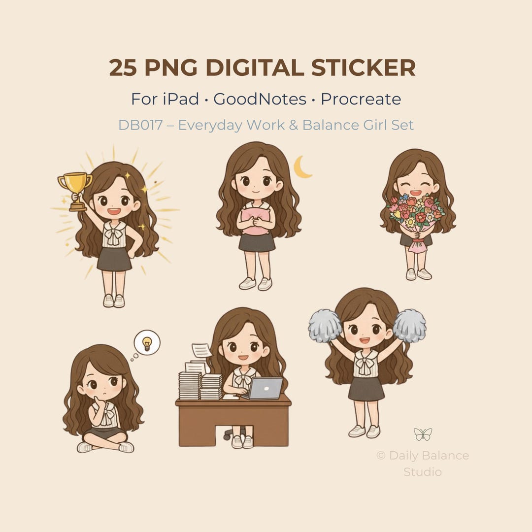 Chibi Office Girl Stickers | PNG Digital Planner Set (25) - Etsy