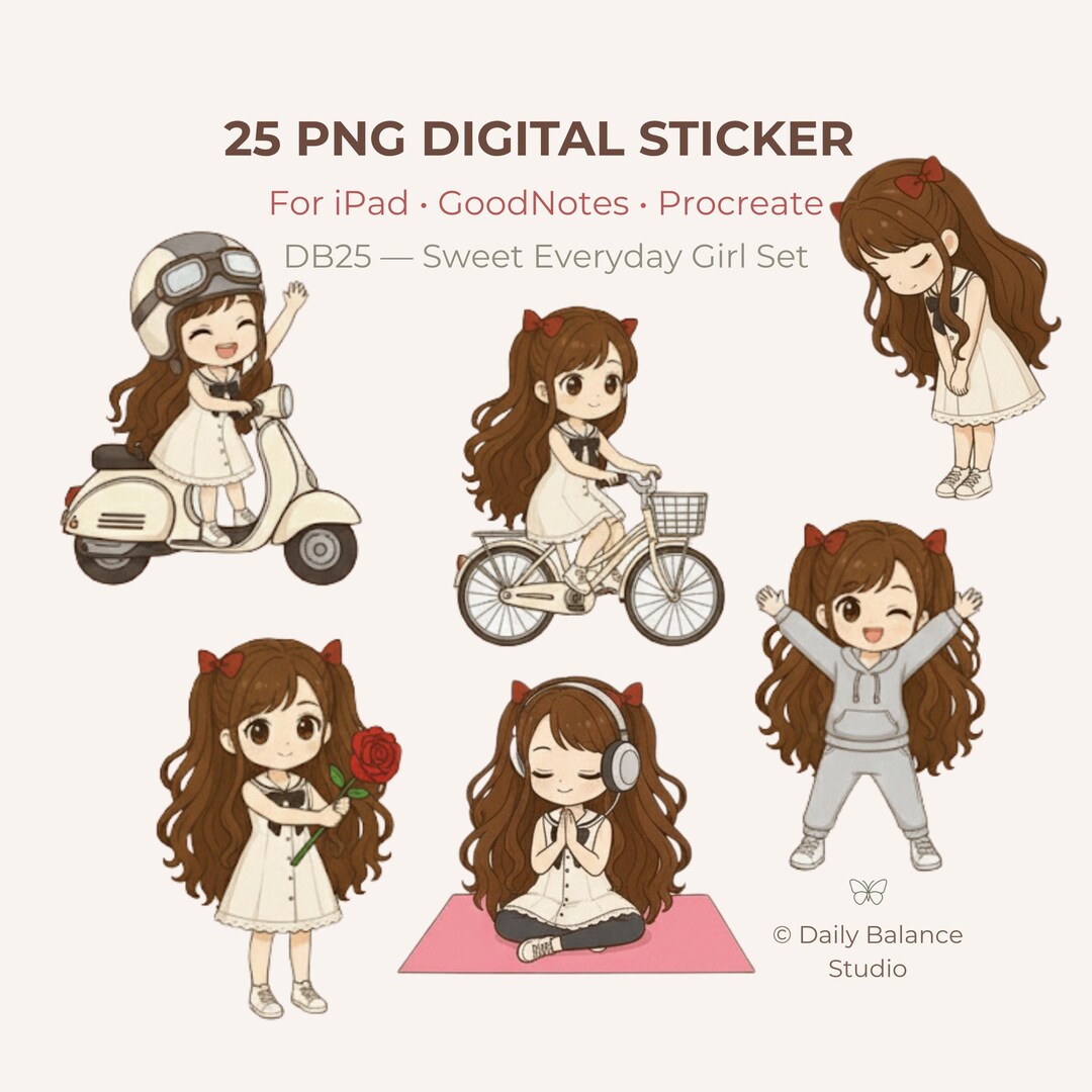 Daily Routine Chibi Sweet Everyday Girl – Chibi Sticker Set | Daily Balance Studio - Etsy