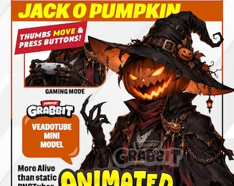 Avatar PNG animado de Halloween / Avatar VTuber de Jack O' Lantern / APNG neutral y de juegos / Minimodelo de Veadotube / PNGTuber de Halloween