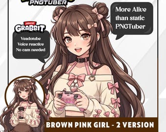 Brown Cozy Gamer Girl PNGTuber | Braun-pink ästhetischer VTuber-Charakter | Kakao-VTuber | Veadotube-Mini-Model