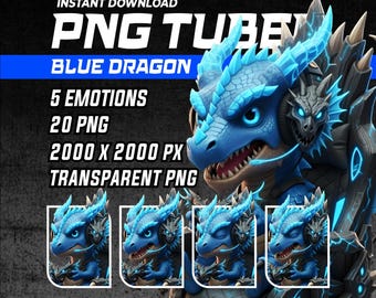 Blue Dragon Gamer PNGTuber | 5 émotions (téléchargement numérique)
