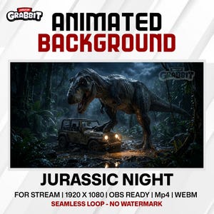 T-Rex Animated Background Loop | Dark Jurassic Jungle Ambience | Rain Forest Scene | Stream Overlay | OBS Ready | MP4 - WEBM Download