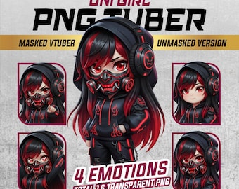 PNGTuber Masked Oni Girl | 4 Emotions | 16 PNG | Female Demon Vtuber Model | Premade PNG tuber Model | Twitch Avatar Transparent Background
