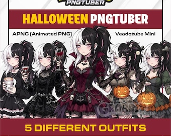 Halloween PNGTuber Animado APNG / Avatar PNG Tuber Gótico / Vampiro Hombre Lobo Bruja Frankenstein / Veadotube Mini / 5 Atuendos diferentes