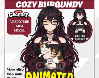 Animiertes, gemütliches burgunderrotes PNGTuber-Modell | Gothic-PNG-Avatar | Dark-Fantasy-PNGTuber | Kastanienbrauner Veadotube-Streamer-Avatar (2 Versionen)