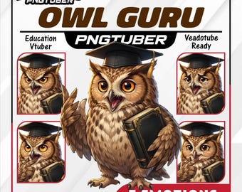 Animierter Eulen Guru PNGTuber | 5 Emotionen, Bildung VTuber Profilbild Veadotube Kompatibel