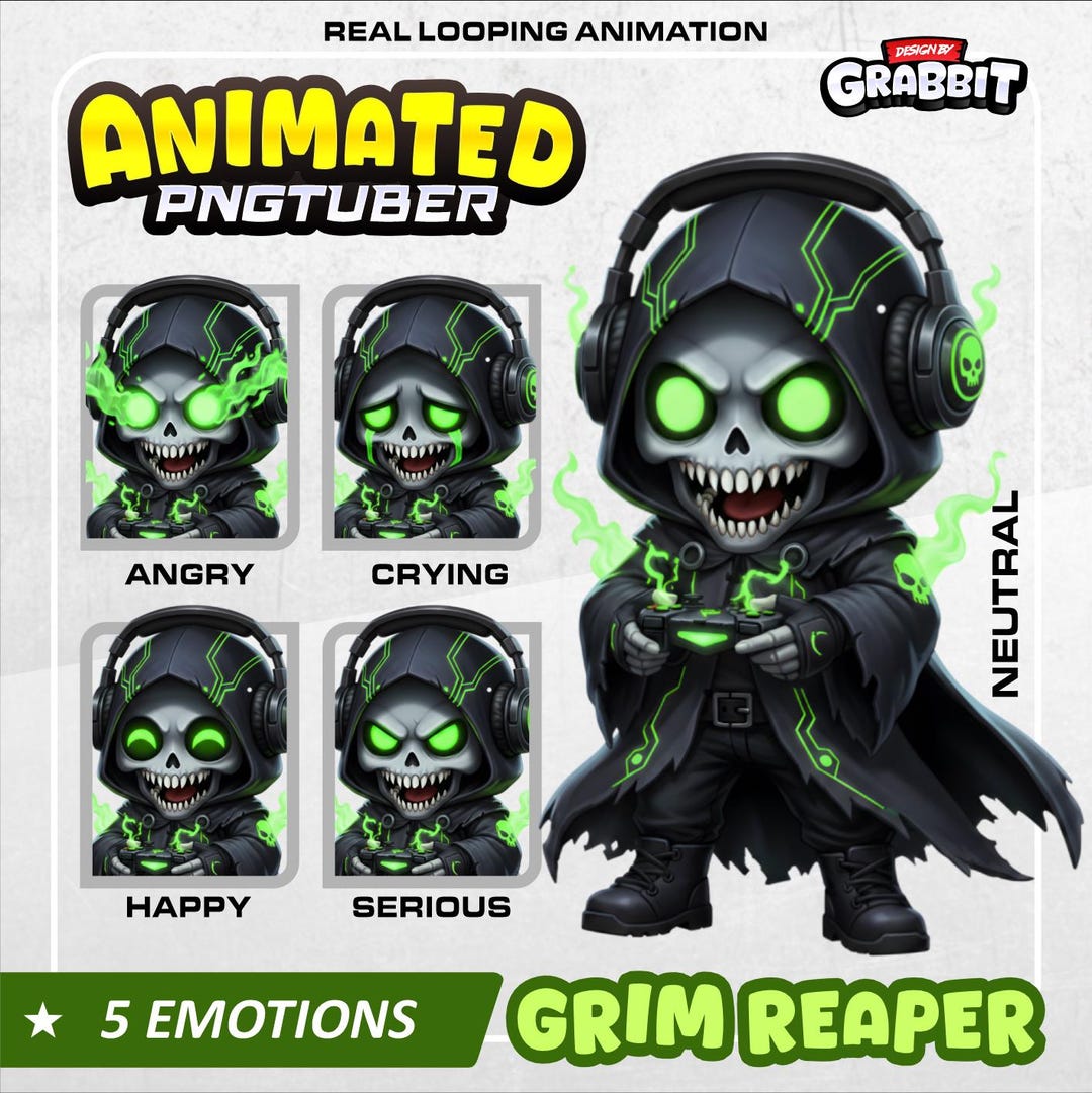 Pngtuber Cyber Grim Reaper Animated ( 5 Emotions ), Dark Horror Vtuber ...