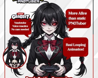Anime gótico oscuro PNGTuber / Yandere Gamer Girl VTuber Avatar PNG animado (Veadotube mini)