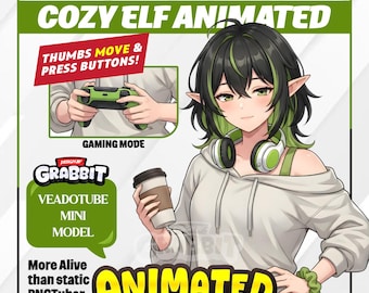 Elfo acogedor animado PNGTuber / Versión neutral y para juegos / Modelo mini APNG Veadotube / Avatar de elfo anime VTuber / PNG Tuber para juegos
