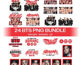 Pacote de PNGs da turnê mundial Arirang do BTS 2026, 24 PNGs, design de camiseta para show de K-Pop (download digital)