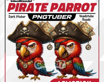 Loro pirata animado PNGTuber, listo para Veadotube, avatar de Vtuber oscuro