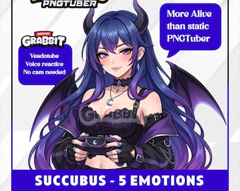 Succubus PNGTuber Modell | Gothic Demon Girl Anime PNG Karabiner | 5 Emotionen | Veadotube MiniAvatar