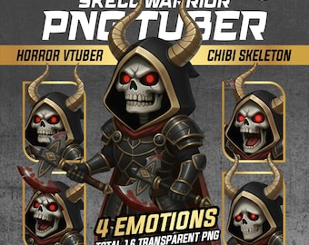 PNGTuber Horror Demon Skull Vtuber Model | 4 Emotions 16 PNG | Skeleton Warrior Avatar | Undead Hoodie Vtuber Avatar Model | Male PNGTuber