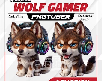 Animierter Wolf Gamer PNGTuber, Chibi Husky Vtuber Modell, Veadotube Kompatibel