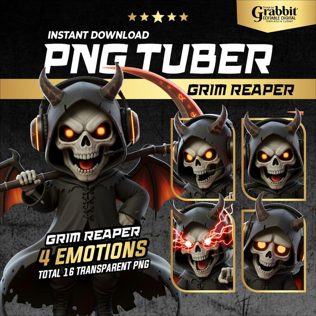 Pngtuber Grim Reaper : Horn Variant | 4 Emotions | 16 PNG | Male Ghost ...