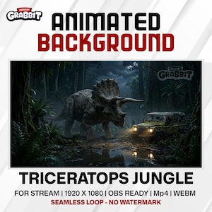 Triceratops Animated Background Loop | Dark Jungle Ambience | Cinematic Dinosaur Scene | OBS Stream Overlay | MP4 - WEBM Download