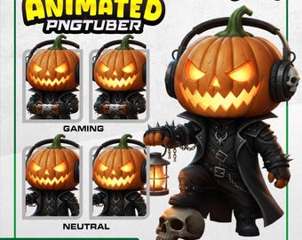 PNGTuber Jack oder Pumpkin Animated (2 VERSIONEN), Dark Horror Vtuber Model | Gothic männlich PNGtuber | Monster PNGTuber | Halloween Pnguber