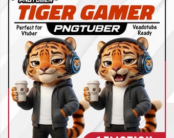 Animated Tiger Gamer PNGTuber | Cozy VTuber Avatar, Veadotube Compatible