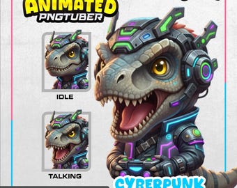 Cyberpunk PNGTuber Rex Gamer Animated, Male Vtuber Model | Dino PNGtuber  | Gaming PNGTuber | Veadotube | Neutral emotion