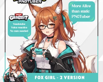 Fuchs Mädchen Animiertes PNGTuber Modell | Anime Fuchs PNG-Avatar | Futuristisches Gamer Girl PNGTuber - 2 Versionen | Veadotube MiniAvatar