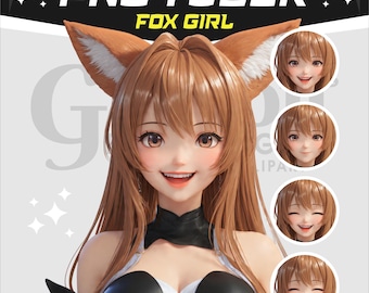 Anime Fox Girl PNGTuber – 3D VTuber Avatar, 4 Expressions (Digital Download)