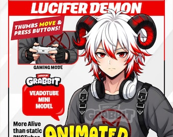 Modelo PNGTuber animado de Demon Gamer / Avatar PNG de anime masculino / PNGTuber de jugador gótico / Avatar de streamer de videojuegos / Veadotube