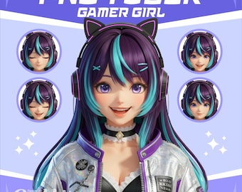Modelo PNG femenina de VTuber adorable / 1 emoción / 4 expresiones / Modelo PNG reactivo de VTuber / Personaje kawaii de streamer