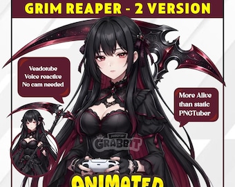 Animiertes Sensenmann-PNGTuber-Modell | Schwarzer Anime-PNG-Avatar | Dark-Fantasy-PNGTuber | Gothic-Veadotube-Streamer-Avatar (2 Versionen)