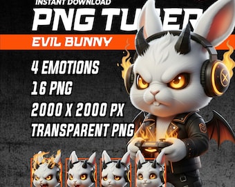 PNGTuber Evil Bunny Chibi Vtuber Model / Gamer VTuber Avatar (16 PNG)