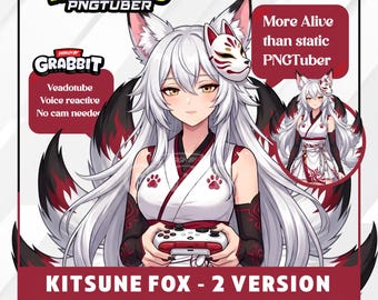 Kitsune-Schreinmädchen-PNGTuber-Modell | Fuchsgeist-Anime-PNG-Avatar | Weißes Kitsune-Mädchen-PNGTuber | Fantasy-Veadotube-Streamer-Avatar
