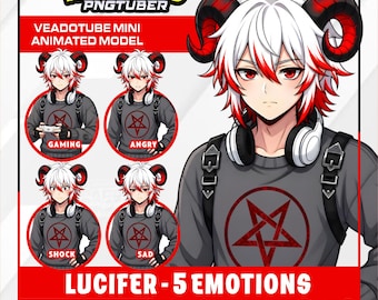 PNGTuber animado Chico demonio acogedor / 5 emociones / APNG Veadotube Mini modelo / Avatar de VTuber de diablo anime / PNG Tuber de videojuegos
