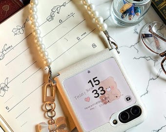 星型チャームとストラップ付きフリップ式スマホケース – 耐衝撃性無地カバー