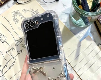 サムスン Z Flip 用 3D リボン グリッター スマホケース – 耐衝撃クリアカバー