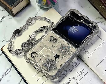 Galaxy Z Flip用 3Dグリッタースタークリアケース（波型ボーダー）