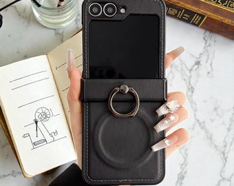 Z Flip 7 6 5 スタンド用レザーマグネットリングホルダーケース（耐衝撃）