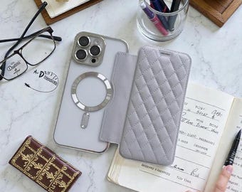 MagSafeレザーウォレットケース マグネット式フリップカバー iPhone耐衝撃カードホルダー