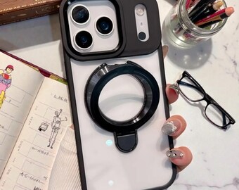 マグネット式キックスタンド付きクリアケース（リング付き、iPhoneワイヤレス充電対応）