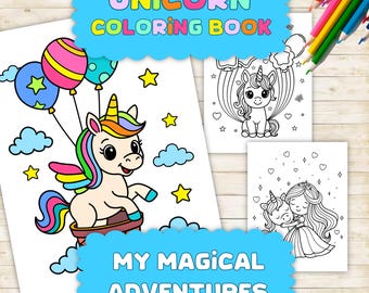 Unicorn Coloring Book | 15 Printable Pages | PDF & ZIP Download | Cute Unicorn Coloring Sheets for Kids | 8.5x11 inches