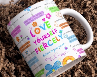 Diseño PNG para taza de profesor/a con notas resaltadas (11 oz y 15 oz), diseño de sublimación, citas manuscritas coloridas, regalo para diario.