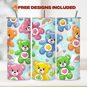Bear Pattern Tumbler Wrap PNG | Seamless Pastel Kids Design for 20oz Skinny Tumblers | Sublimation Digital Download for Baby Gift