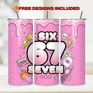 Opakowanie na kubek Six Seven Meme o pojemności 20 uncji | Wirusowy wzór sublimacji 6 7 | Retro różowy Y2K Gen Z Skinny Wrap mme (do pobrania cyfrowego)