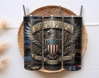 Diseño PNG para vaso con la bandera estadounidense, "We The People" (Nosotros el Pueblo), patriótico, sublimación, Segunda Enmienda, 591 ml, descarga digital.