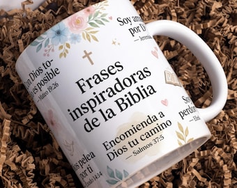 Taza con versículo bíblico en español para sublimación, PNG, regalos para mamá, taza Josué 1:9 de 11/15 oz, diseño PNG en español