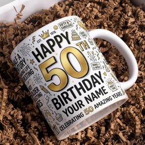 Personalized 50th Birthday Mug Wrap PNG, Custom Name 50 Birthday Sublimation Design, Happy 50 Birthday 11oz 15oz Mug Wrap