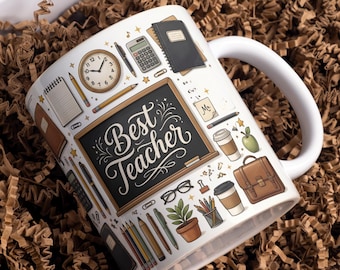 Diseño PNG personalizado para sublimación de taza "Mejor Profesor" (11 oz, 15 oz). Regalo de agradecimiento para profesores. Descarga digital.