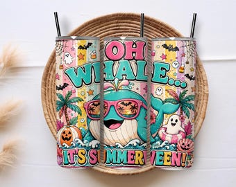 Oh Whale Summerween Tumbler Wrap PNG, Divertido diseño de ballena playera para vaso delgado de 20 oz, descarga digital
