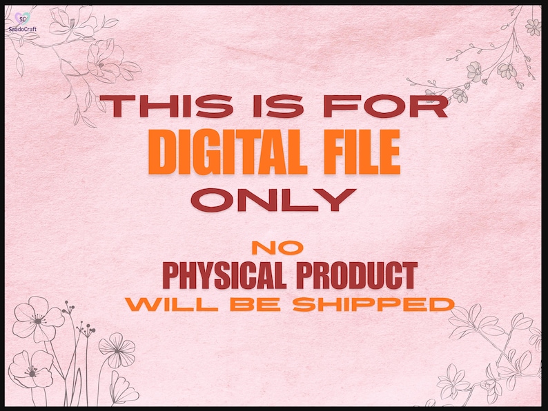 Puede incluir: Un fondo rosa con arte lineal floral y texto en naranja y granate. El texto dice: "ESTO ES S&Oacute;LO PARA ARCHIVO DIGITAL. NO SE ENVIAR&Aacute; NING&Uacute;N PRODUCTO F&Iacute;SICO."