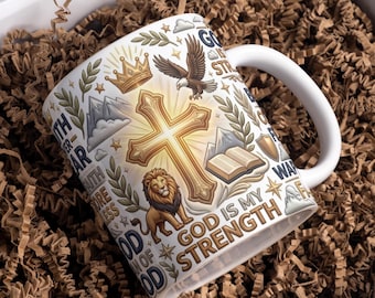 Mug chrétien homme de Dieu gonflé 11 & 15 OZ Wrap PNG Foi sur la peur Sublimation Design téléchargement numérique